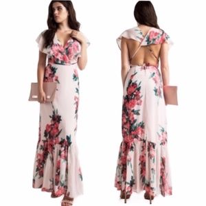 Luxxel Pink Floral Ruffle Hem Maxi Dress.